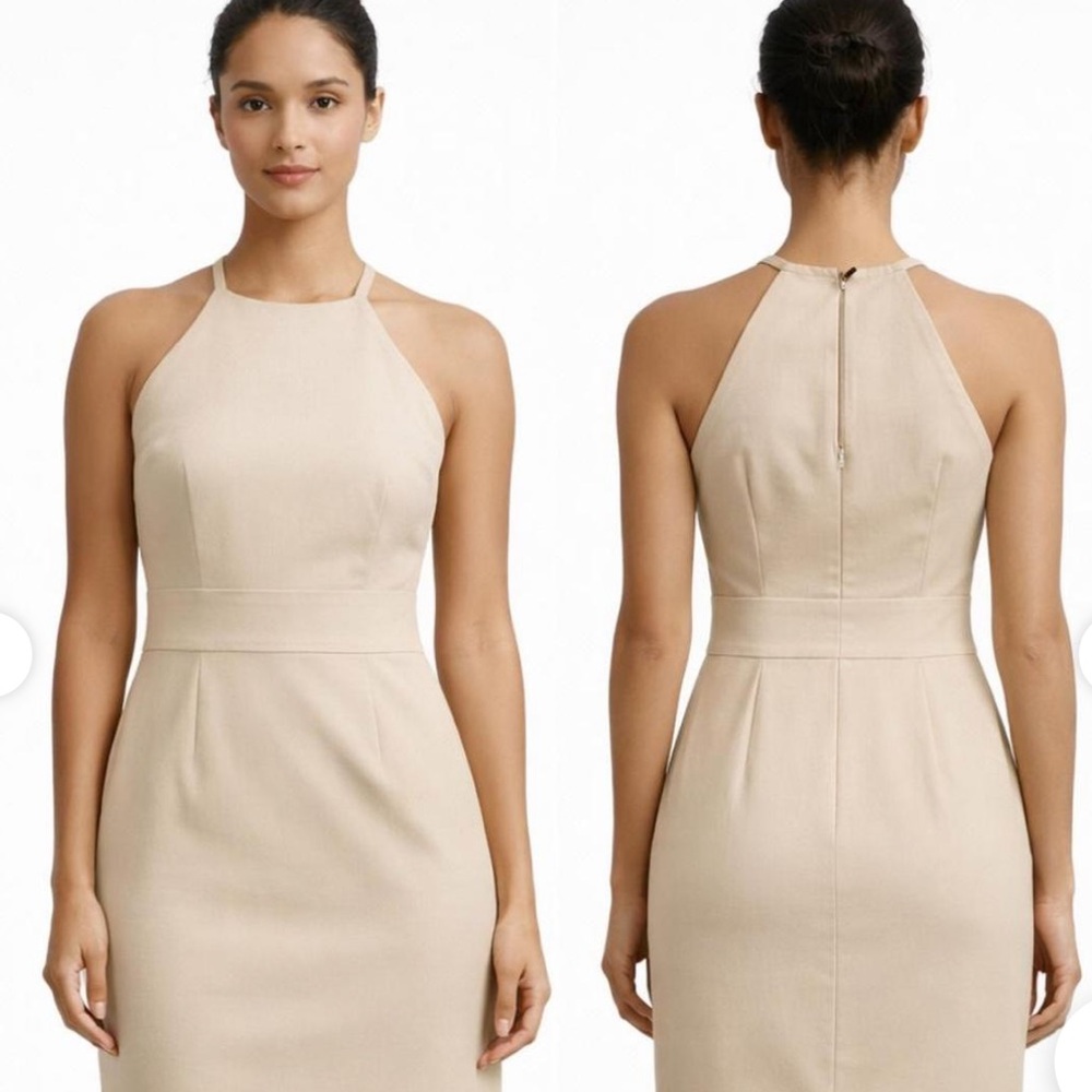 Banana Republic | Cream Halter High Neck Midi Dress Tan & Cream Size 6 Sheath